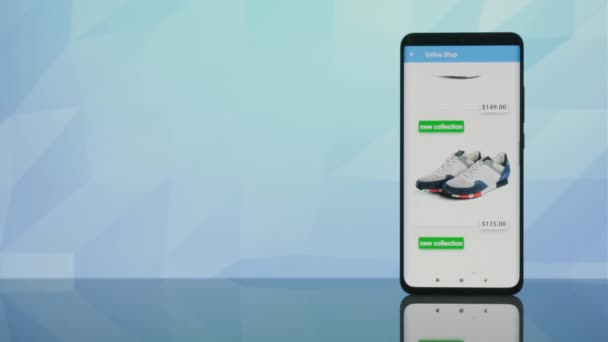 Online Winkel Applicatie Concept Animatie Van Online Schoenenwinkel Applicatie Online — Stockvideo