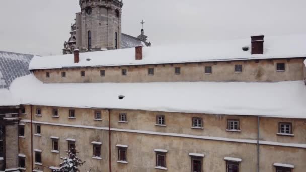 Vista Aérea Cidade Coberta Neve Lviv Ucrânia Panorama Parte Central — Vídeo de Stock