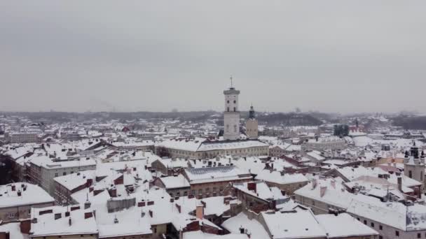 Vista Aérea Ciudad Nevada Lviv Ucrania Panorama Popular Parte Central — Vídeos de Stock