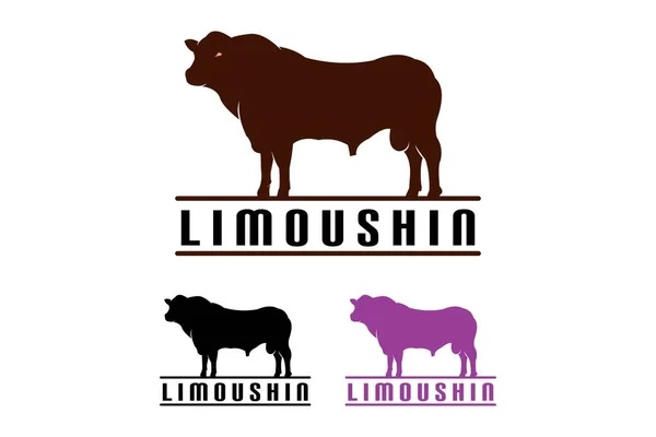 Limousin Tjur Logotyp Stor Och Stark Tjur För Företag Maskot — Stock vektor