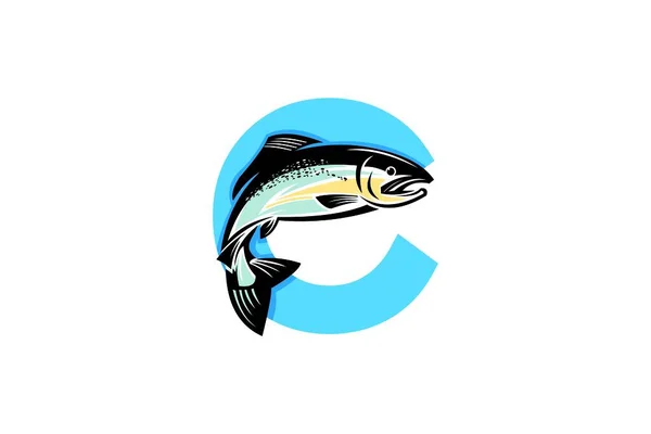 Peixe Salmão Com Logotipo Letra Ícones Agradáveis Para Empresa Ilustrações — Vetor de Stock