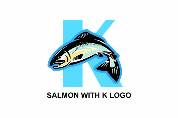 Bokstav Och Lax Fisk Logotyp Trevlig Maskot För Ditt Företag — Stock vektor
