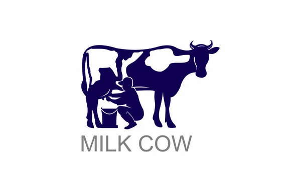 アクションロゴやベクターイラストの酪農家や酪農家の牛乳牛 — ストックベクタ