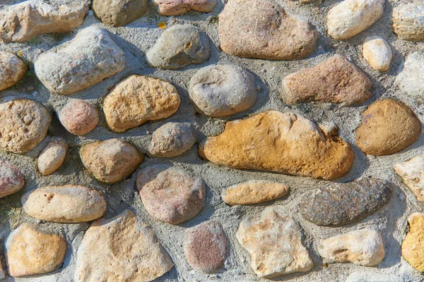 Full Frame Stonework Made Cobblestones Different Colors Sizes Backdrop Natural — Stock Photo, Image