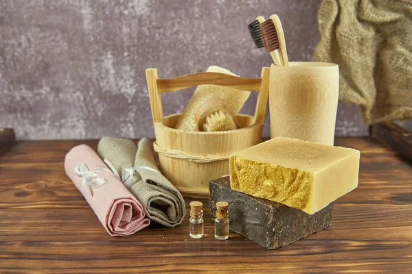 Organic fragrant handmade soap and personal care items made of natural materials. Stock Picture