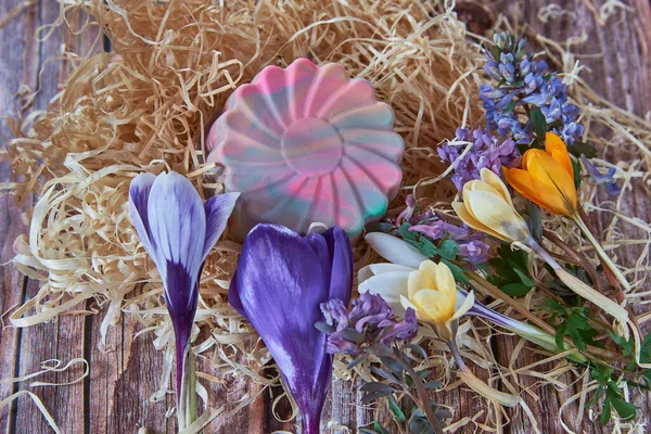 Jabón Perfumado Orgánico Brillante Hecho Mano Forma Flor Flores Primavera — Foto de Stock