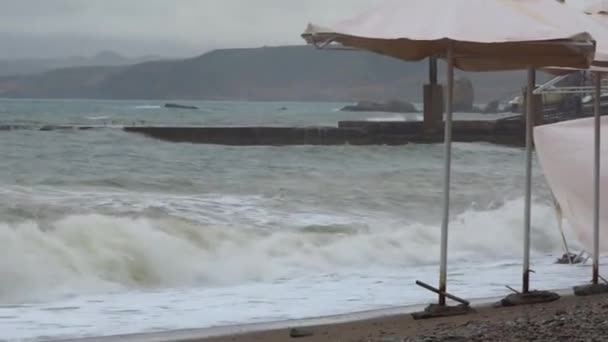 Havsvågor rullar på en stenstrand . — Stockvideo
