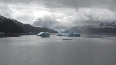 Patagonya. Buzdağı Buzul Gölü 'nde. Buzul ve And Dağları Arkaplanda Su. Şili, Patagonya, Torres Del Paine Ulusal Parkı.