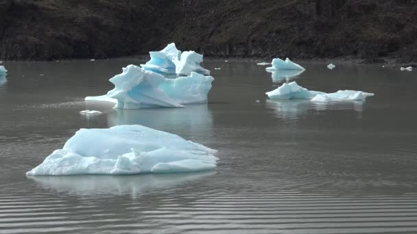 Патагония. Айсберг в Ледниковом озере. Вода с ледником и Анды пики в фоновом режиме. Чили, Patagonia, Torres Del Paine National Park. — стоковое видео