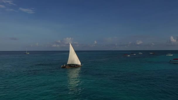 Zanzibar. Hava manzaralı Zanzibar Tanzanya. Hindistan kıyılarında kaya ve resiflerle kıyı şeridinde uçan insansız hava aracı. — Stok video