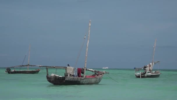 Zanzibar. Traditional wooden boats of Tanzanian fishermen — Stock Video