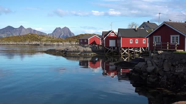 Norvégiában. Halászfalu a fjord partján — Stock videók