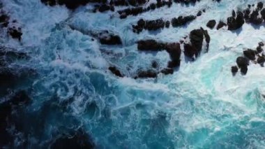 Madeira. Portuguese island. Waves of the Atlantic Ocean on the shores of Madeira.