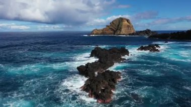 Madeira. Portuguese island. Waves of the Atlantic Ocean on the shores of Madeira.