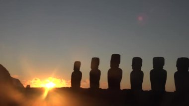 Easter Island.Chile. Stone statues on the ocean