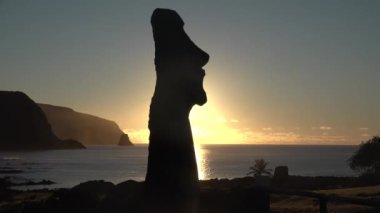 Easter Island.Chile. Stone statues on the ocean