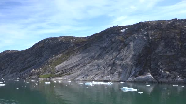 Polar landscape in Greenland. Cruise among icebergs. — Stock Video