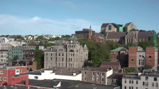 St. Johns, Kanada - 06.07.2019: City Harbor, Båtar och fartyg. — Stockvideo