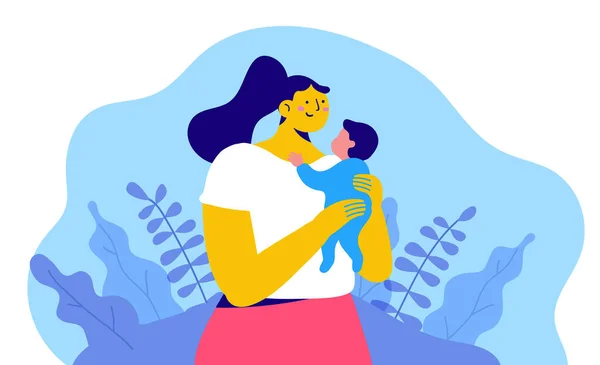 Madre Con Hijo Feliz Día Madre Ilustración Vectorial Plana — Vector de stock