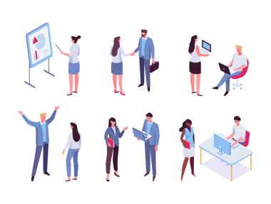 Isomeric business people vector set. Office life. Flat vector characters isolated on white background.	