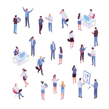 Isomeric business people vector set. Office life. Flat vector characters isolated on white background.	