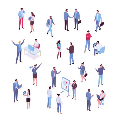 Isomeric business people vector set. Office life. Flat vector characters isolated on white background.	