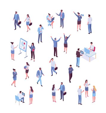 Isomeric business people vector set. Office life. Flat vector characters isolated on white background.	