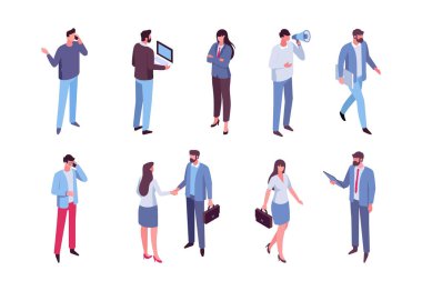 Isomeric business people vector set. Office life. Flat vector characters isolated on white background.	