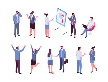 Isomeric business people vector set. Office life. Flat vector characters isolated on white background.	