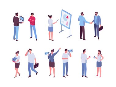 Isomeric business people vector set. Office life. Flat vector characters isolated on white background.	