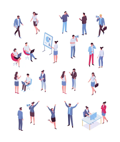 Isomeric Business People Vector Set Office Life Flat Vector Characters — Stok Vektör