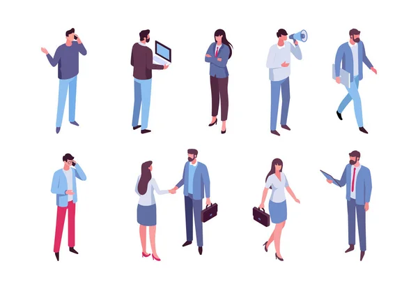 Isomeric Business People Vector Set Office Life Flat Vector Characters — Archivo Imágenes Vectoriales