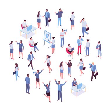 Office life. Isomeric business people vector set. Flat vector characters isolated on white background.	