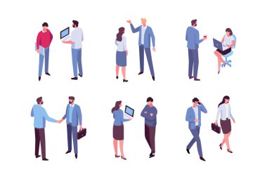 Office life. Isomeric business people vector set. Flat vector characters isolated on white background.	