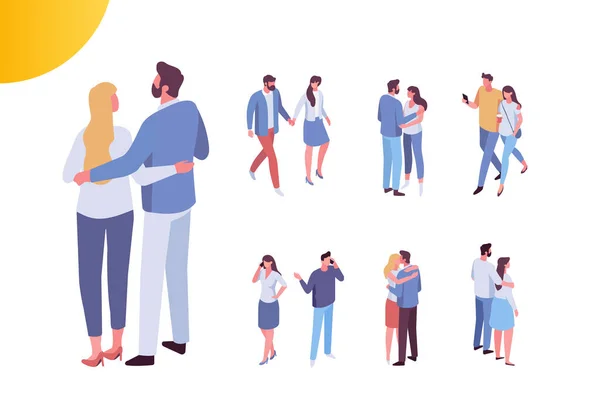 Couple Love Spending Time Together Isometric People Vector Set Isolated — Stock Vector