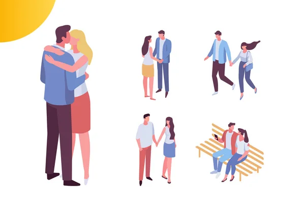 Couple Love Spending Time Together Isometric People Vector Set Isolated — Stock Vector