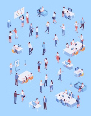 Isomeric office people vector set. Office life. Business people, Teamwork. Vector characters isolated on background.	