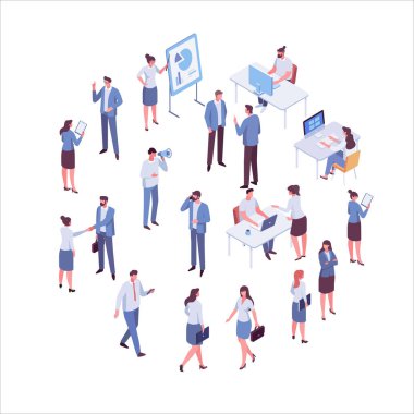 Isomeric business people vector set. Office life. Flat vector characters isolated on white background.	