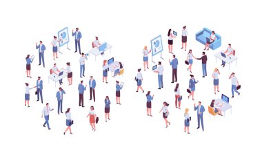 Isomeric business people vector set. Office life. Flat vector characters isolated on white background.	