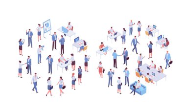 Isomeric business people vector set. Office life. Flat vector characters isolated on white background.	