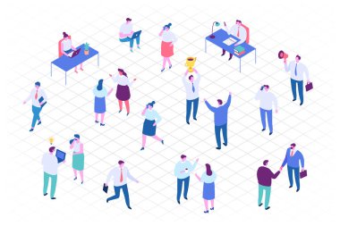 Isometric karikatür ofis insanları vektör seti. Ofis hayatı. İş adamları, takım çalışması.. 