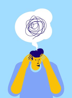 Depresyondaki üzgün adam düz vektör çizimi