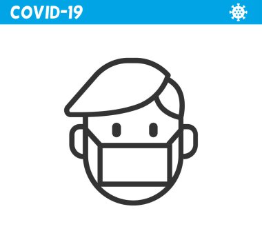 Koruyucu maske çizgisi simgesi. Coronavirus. Virüs, maske, korona, salgın, tıbbi maske.