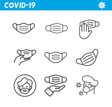 Koruyucu maske çizgisi simgesi. Coronavirüs. 