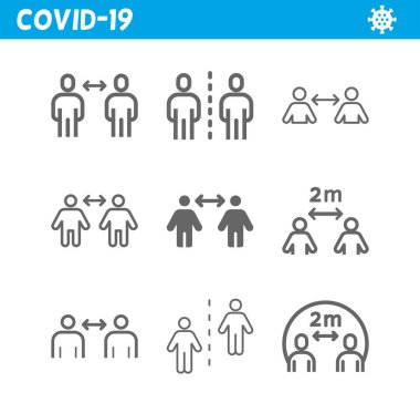 Mesafe çizgisi simgesini koru. Coronavirus. Koruma