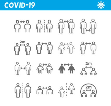 Mesafe çizgisi simgesini koru. Coronavirus. Koruma