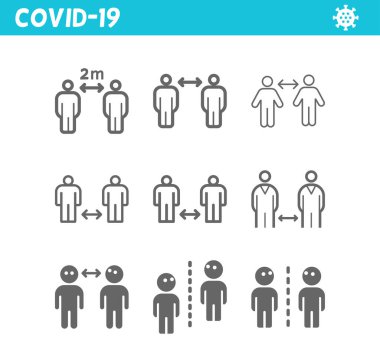 Mesafe çizgisi simgesini koru. Coronavirus. Koruma