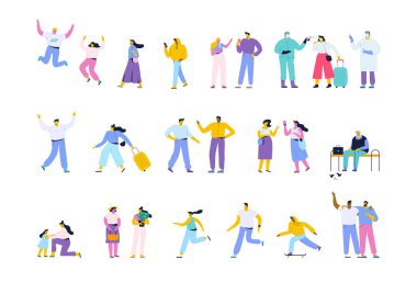 Beyaz arka planda izole edilmiş kadın ve erkek vektör koleksiyonu.