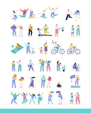 Beyaz arka planda izole edilmiş kadın ve erkek vektör koleksiyonu.