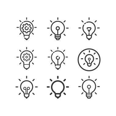 Fikir, iş hattı simgesi seti. Yaratıcı. Ampul. Elektrik.